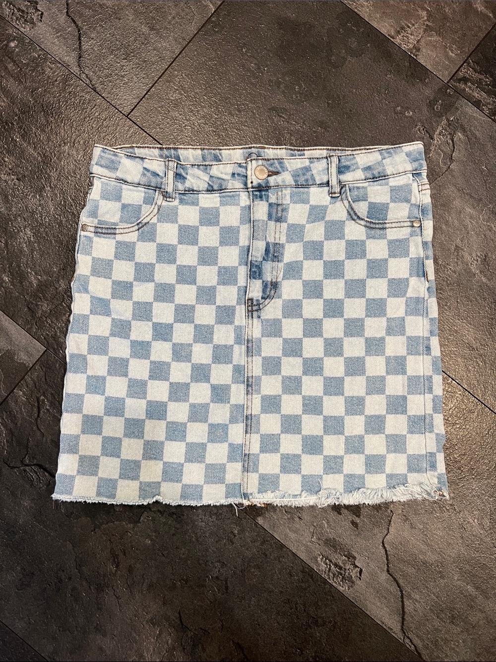 art class Blue Checkered Denim Mini Skirt